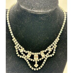 1960s Rhinestone Necklace-Prong Set Clear Crystals-406